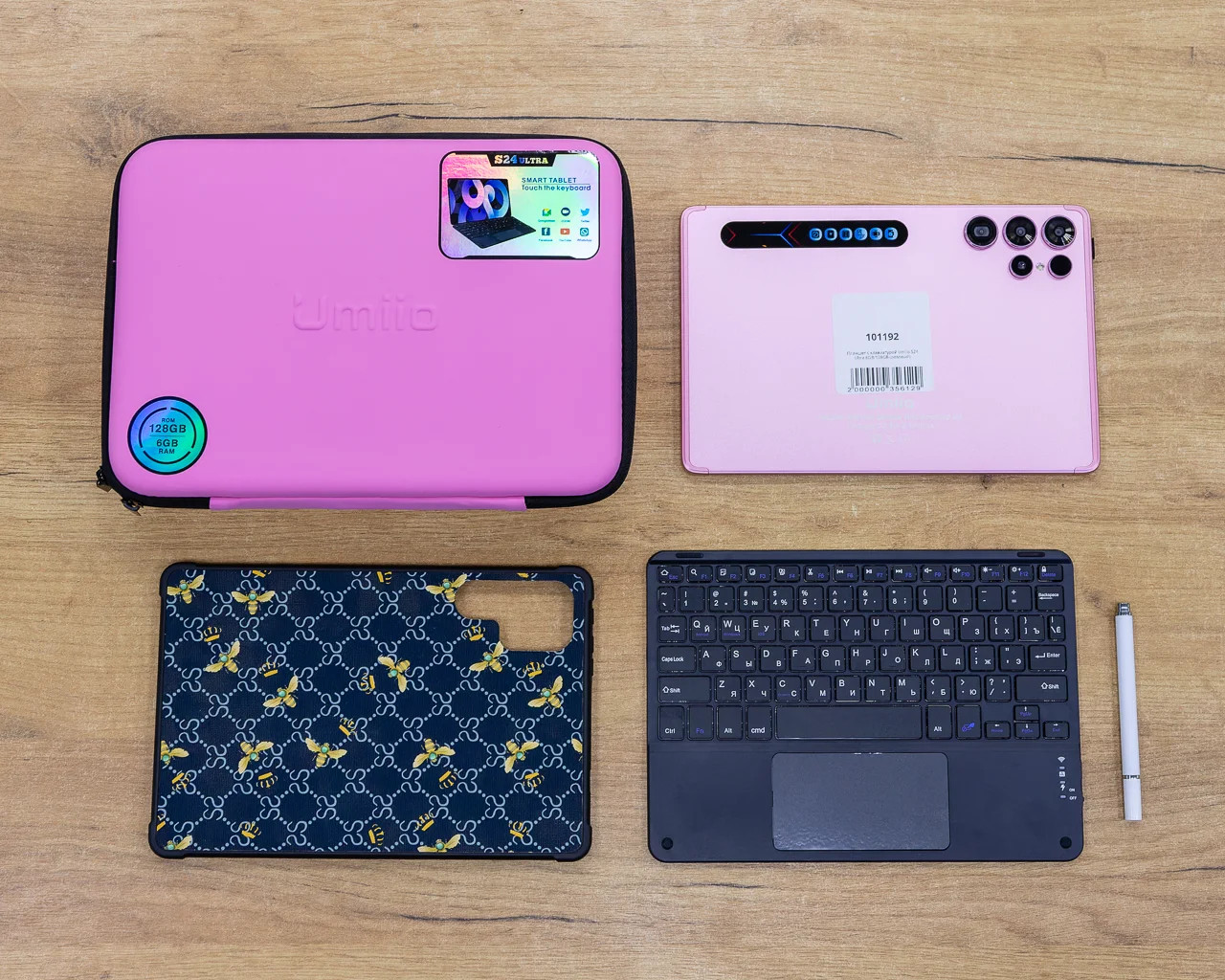(новый.) Планшет с клавиатурой Umiio S24 Ultra 6GB/128GB (розовый)